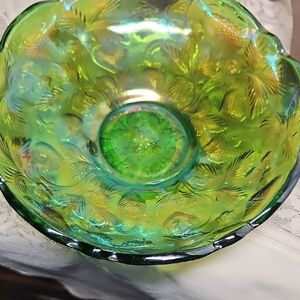 Iridescent Green Glass Bowl